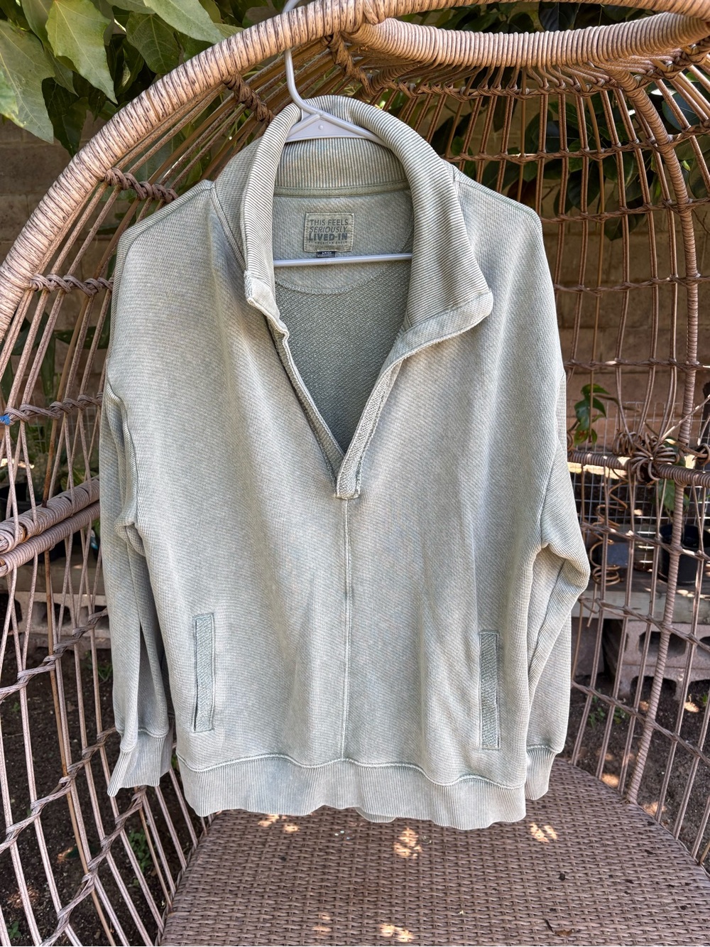 American Eagle Outfitters Sage Green Quarter-Zip Pullover Sweater